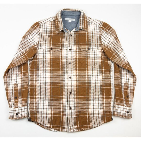 Outerknown Blanket Shirt Men's Small Heavyweight Flannel Orange Plaid Button-Up - Picture 2 of 14